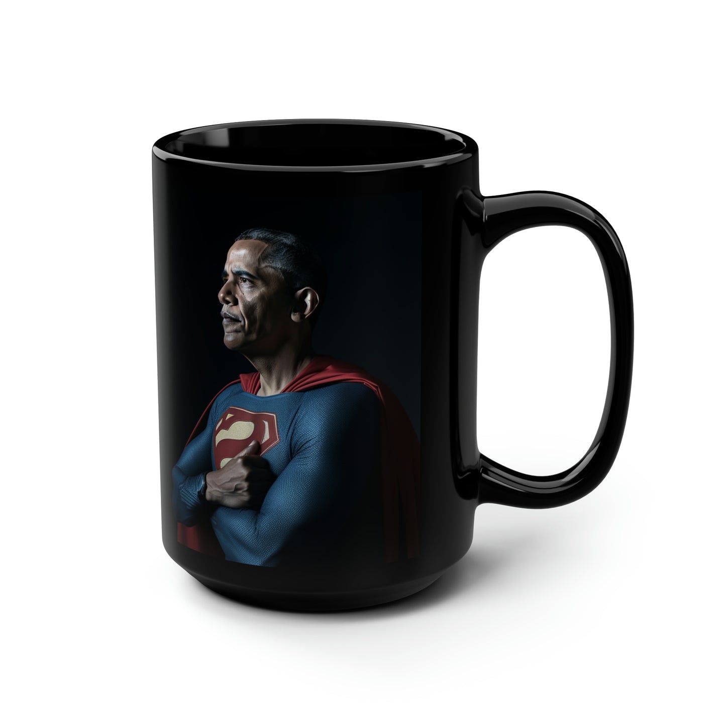 Super-Obama: The Man of Hope Black Mug, 15oz
