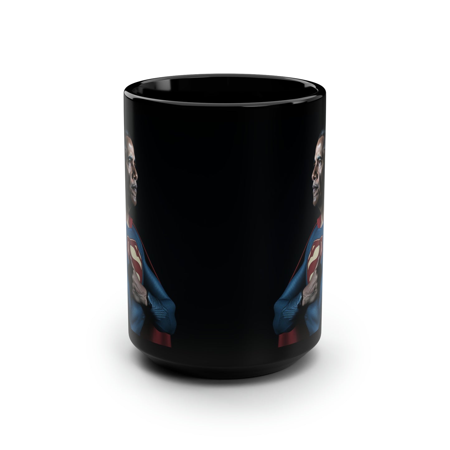 Super-Obama: The Man of Hope Black Mug, 15oz