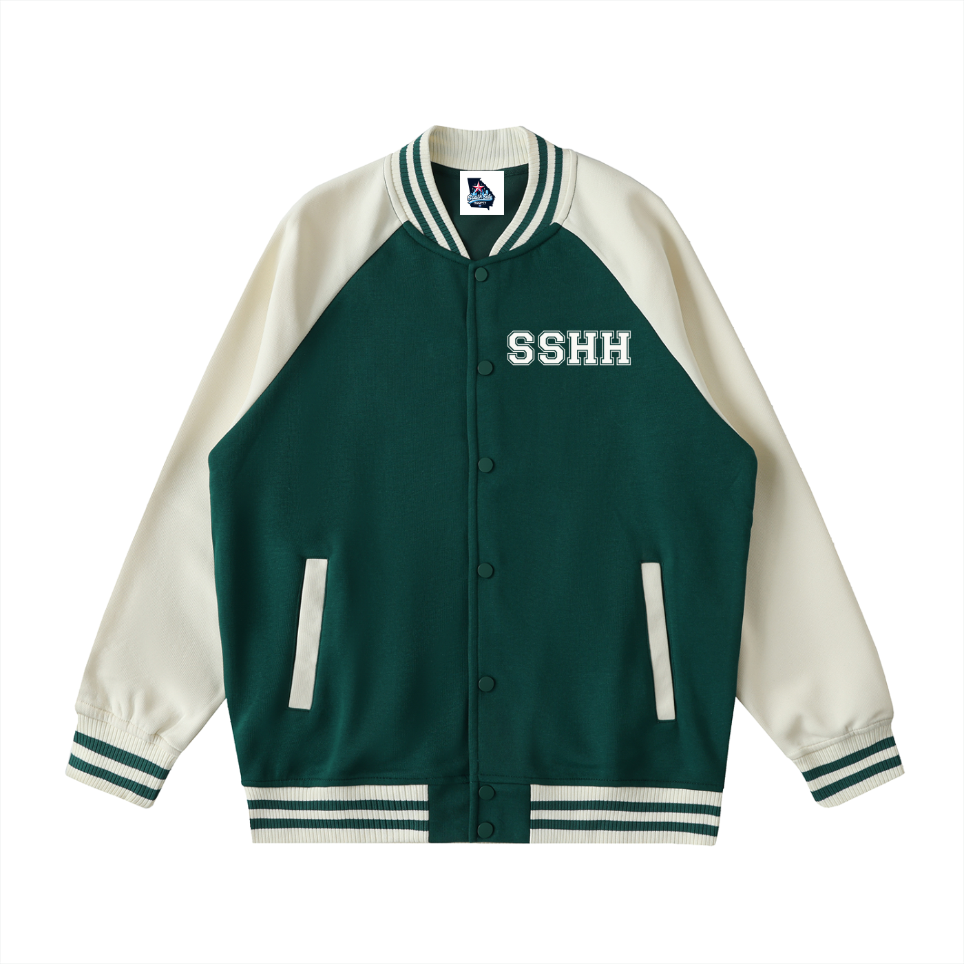 Two Tone Raglan Sleeve Varsity Jacket
