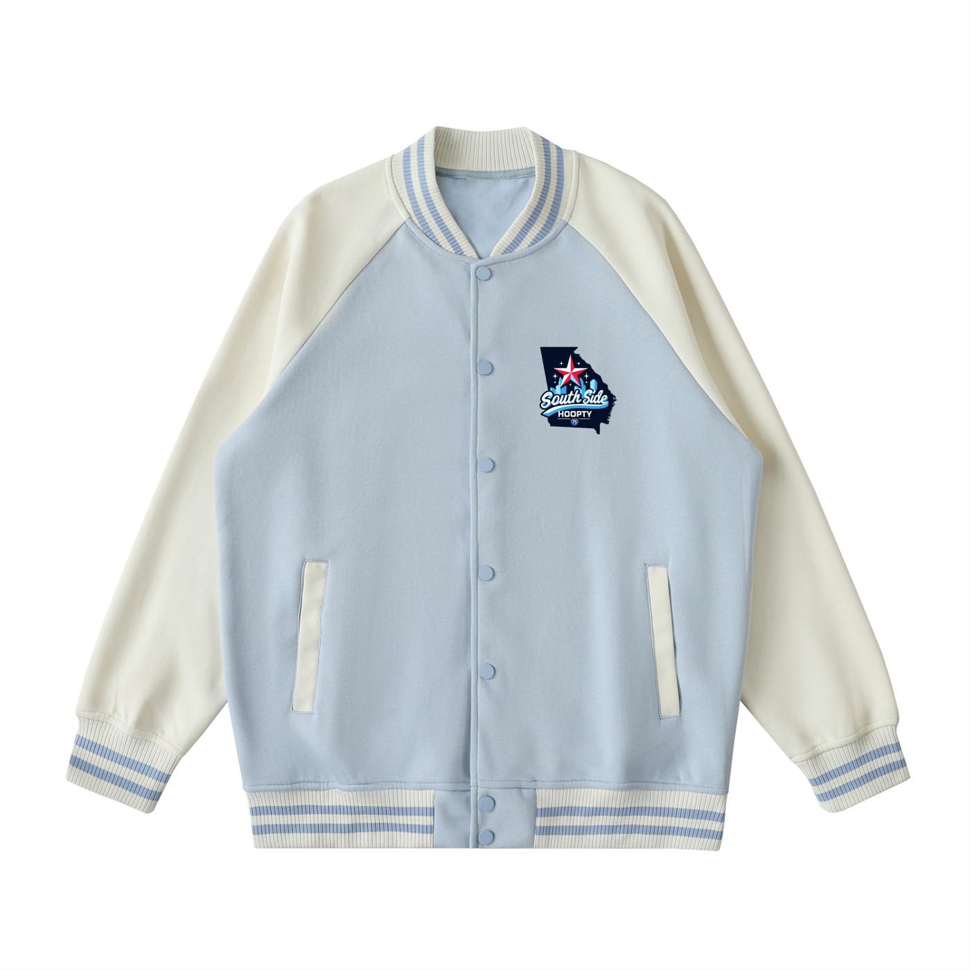 Two Tone Raglan Sleeve Varsity Jacket