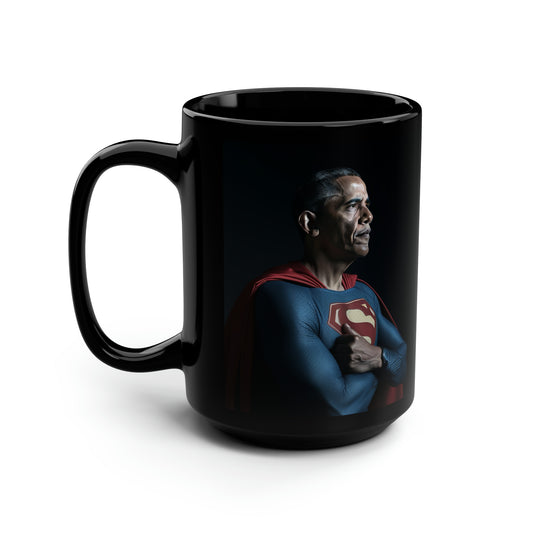 Super-Obama: The Man of Hope Black Mug, 15oz