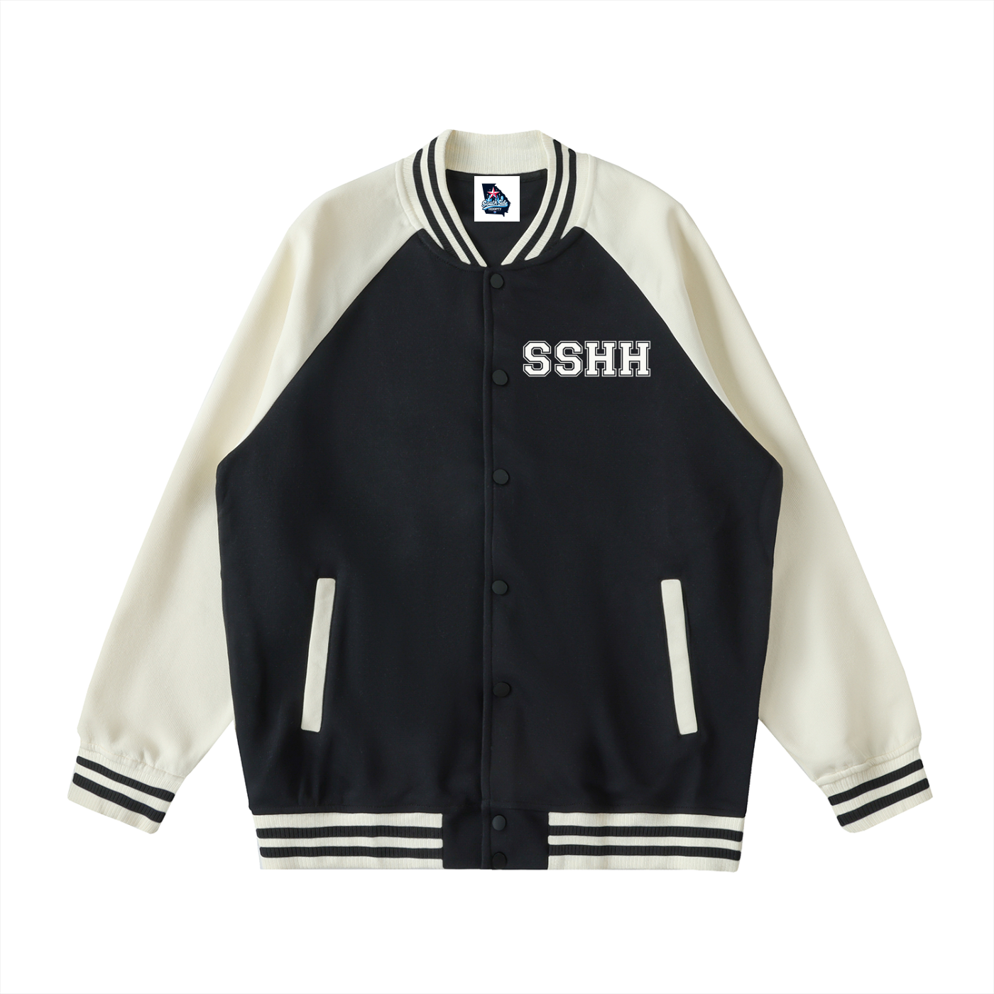Two Tone Raglan Sleeve Varsity Jacket